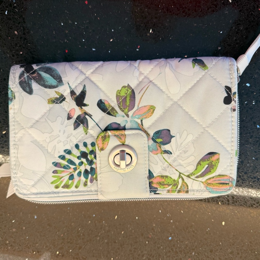Vera Bradley Floral Quilted Wristlet - White and Green
